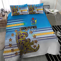 Cook Islands Va'a Race Bedding Set Te Tatau Tattoos Sporty Style Glory Blue Color - Polynesian Pride