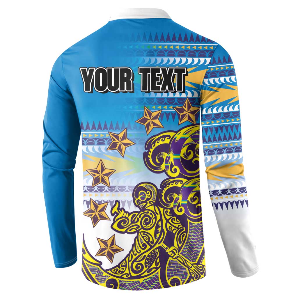 Personalised Cook Islands Va'a Race Button Sweatshirt Te Tatau Tattoos Sporty Style Glory Blue Color LT03 - Polynesian Pride
