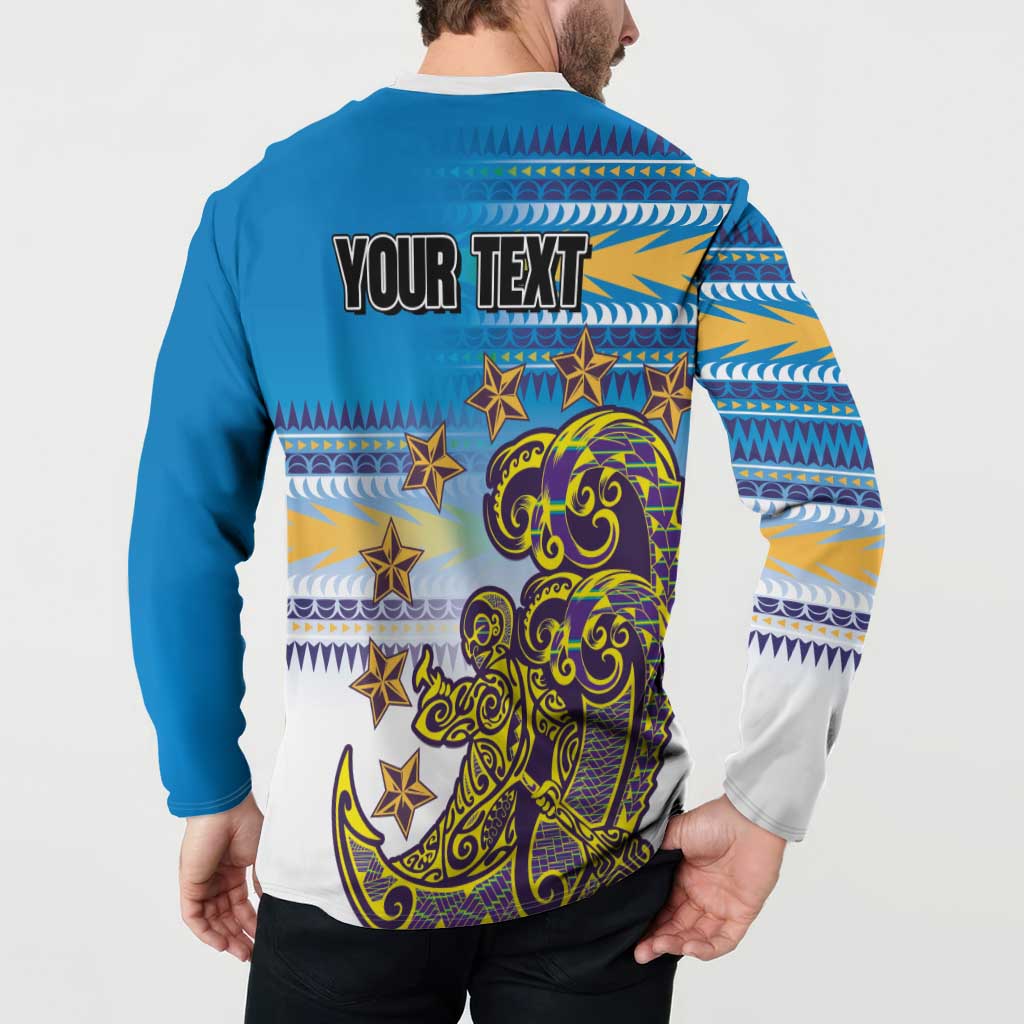 Personalised Cook Islands Va'a Race Button Sweatshirt Te Tatau Tattoos Sporty Style Glory Blue Color LT03 - Polynesian Pride