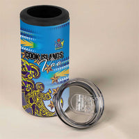 Personalised Cook Islands Va'a Race 4 in 1 Can Cooler Tumbler Te Tatau Tattoos Sporty Style Glory Blue Color - Polynesian Pride