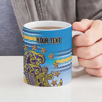 Personalised Cook Islands Va'a Race Ceramic Mug Te Tatau Tattoos Sporty Style Glory Blue Color - Polynesian Pride