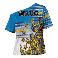 Personalised Cook Islands Va'a Race Cross Shoulder Shirt Te Tatau Tattoos Sporty Style Glory Blue Color - Polynesian Pride