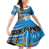 Personalised Cook Islands Va'a Race Family Matching Off Shoulder Short Dress and Hawaiian Shirt Te Tatau Tattoos Sporty Style Glory Blue Color - Polynesian Pride