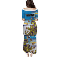 Personalised Cook Islands Va'a Race Family Matching Puletasi and Hawaiian Shirt Te Tatau Tattoos Sporty Style Glory Blue Color - Polynesian Pride