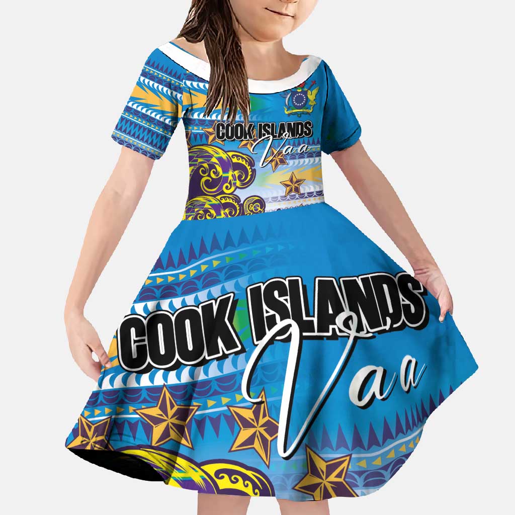 Personalised Cook Islands Va'a Race Family Matching Short Sleeve Bodycon Dress and Hawaiian Shirt Te Tatau Tattoos Sporty Style Glory Blue Color - Polynesian Pride