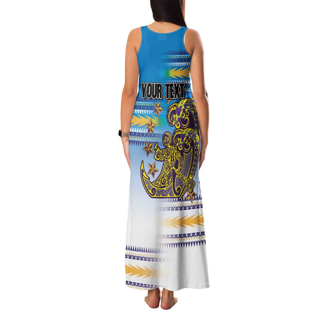 Personalised Cook Islands Va'a Race Family Matching Tank Maxi Dress and Hawaiian Shirt Te Tatau Tattoos Sporty Style Glory Blue Color - Polynesian Pride