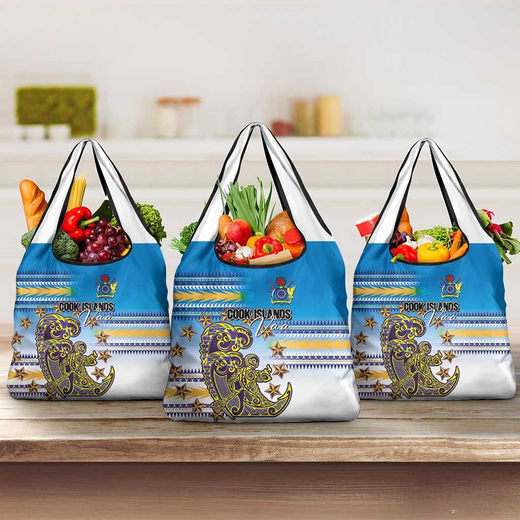 Cook Islands Va'a Race Grocery Bag Te Tatau Tattoos Sporty Style Glory Blue Color - Polynesian Pride
