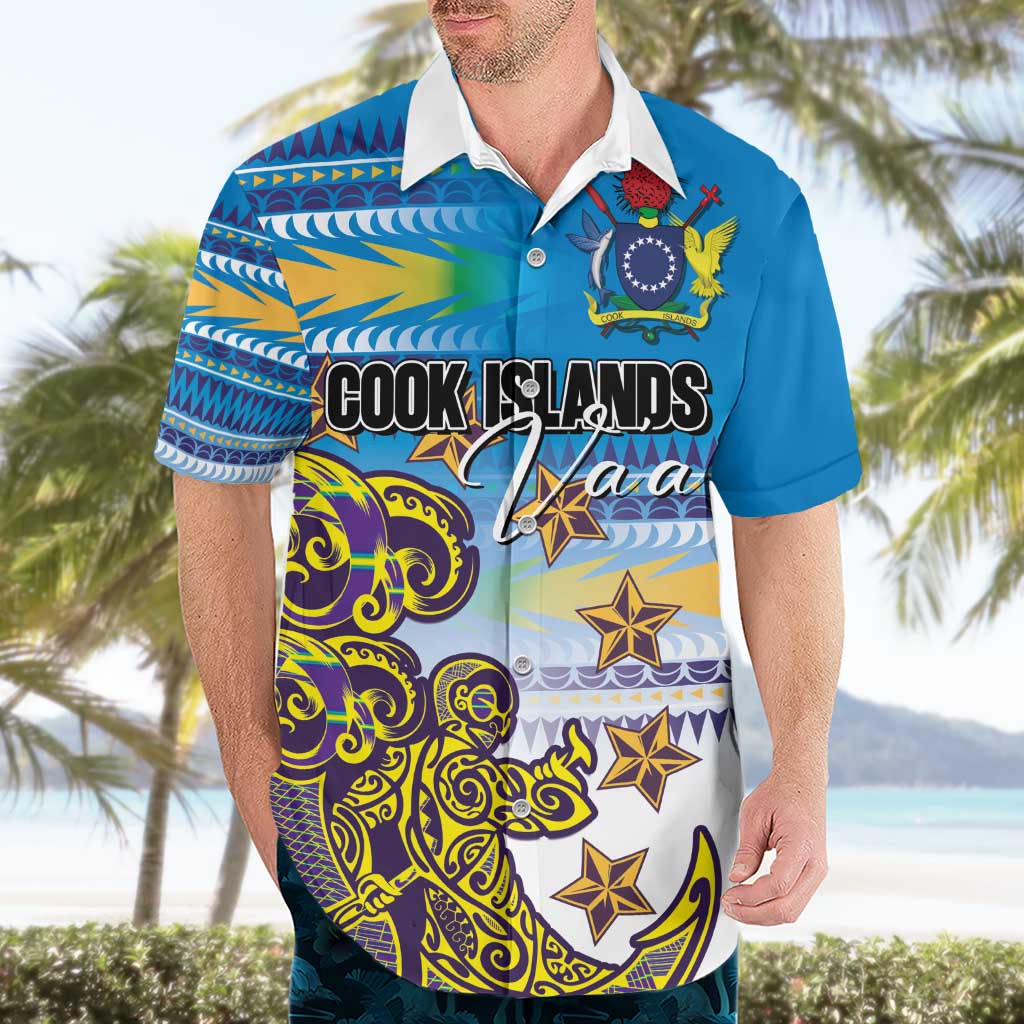 Personalised Cook Islands Va'a Race Hawaiian Shirt Te Tatau Tattoos Sporty Style Glory Blue Color - Polynesian Pride