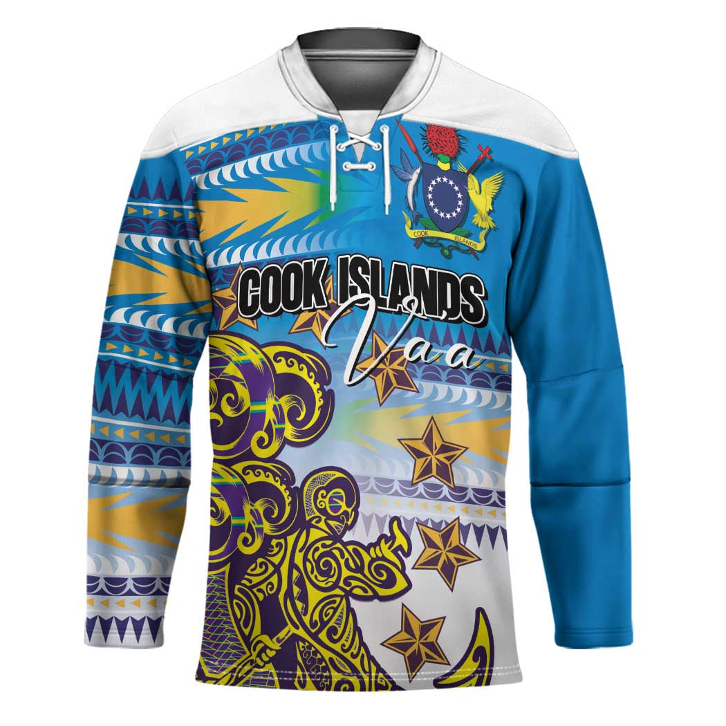Personalised Cook Islands Va'a Race Hockey Jersey Te Tatau Tattoos Sporty Style Glory Blue Color - Polynesian Pride