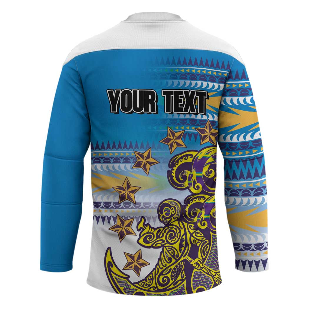 Personalised Cook Islands Va'a Race Hockey Jersey Te Tatau Tattoos Sporty Style Glory Blue Color - Polynesian Pride