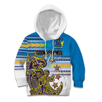 Personalised Cook Islands Va'a Race Kid Hoodie Te Tatau Tattoos Sporty Style Glory Blue Color - Polynesian Pride