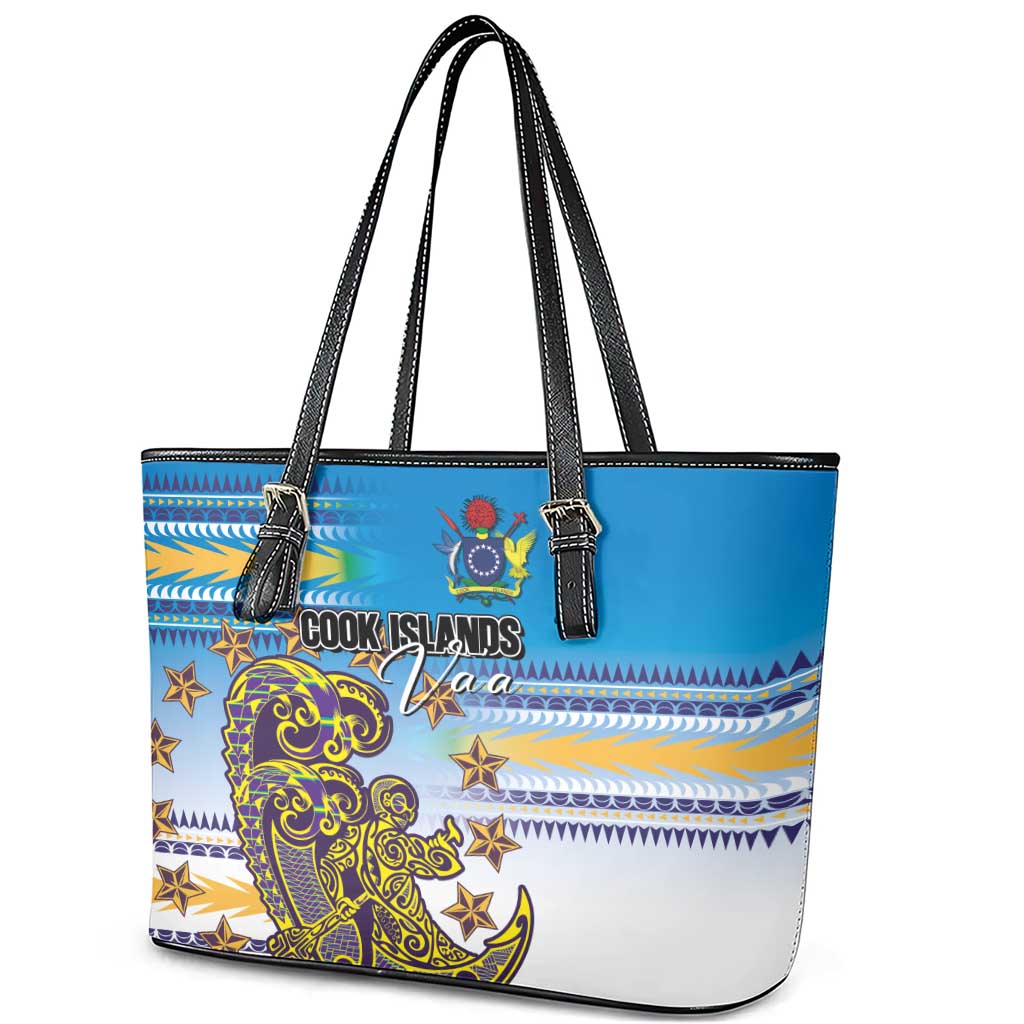 Cook Islands Va'a Race Leather Tote Bag Te Tatau Tattoos Sporty Style Glory Blue Color - Polynesian Pride