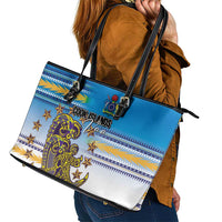 Cook Islands Va'a Race Leather Tote Bag Te Tatau Tattoos Sporty Style Glory Blue Color - Polynesian Pride