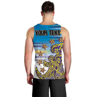 Personalised Cook Islands Va'a Race Men Tank Top Te Tatau Tattoos Sporty Style Glory Blue Color - Polynesian Pride