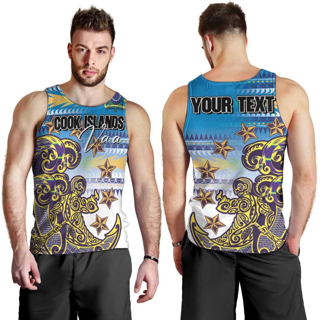 Personalised Cook Islands Va'a Race Men Tank Top Te Tatau Tattoos Sporty Style Glory Blue Color - Polynesian Pride