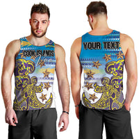Personalised Cook Islands Va'a Race Men Tank Top Te Tatau Tattoos Sporty Style Glory Blue Color - Polynesian Pride