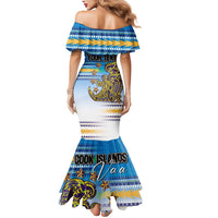 Personalised Cook Islands Va'a Race Mermaid Dress Te Tatau Tattoos Sporty Style Glory Blue Color - Polynesian Pride