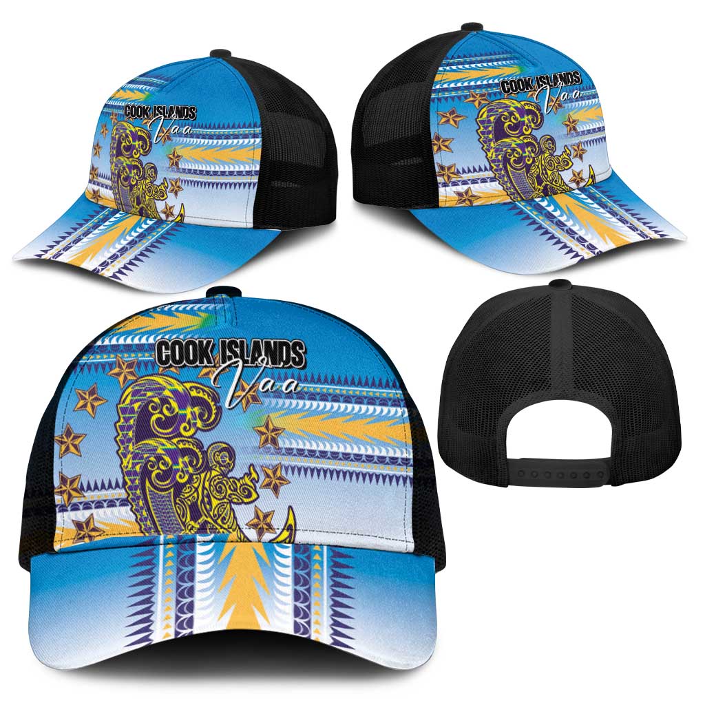 Cook Islands Va'a Race Mesh Trucker Cap Te Tatau Tattoos Sporty Style Glory Blue Color - Polynesian Pride