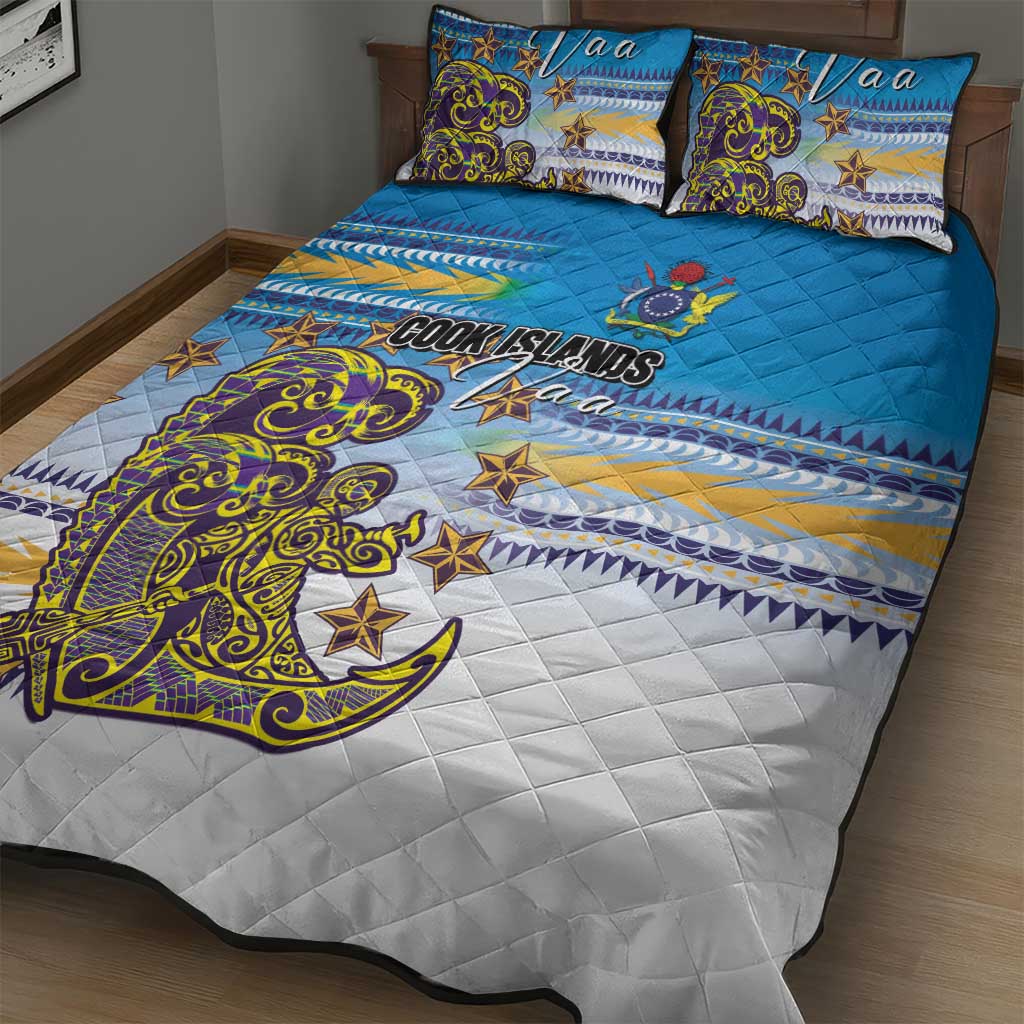 Cook Islands Va'a Race Quilt Bed Set Te Tatau Tattoos Sporty Style Glory Blue Color - Polynesian Pride