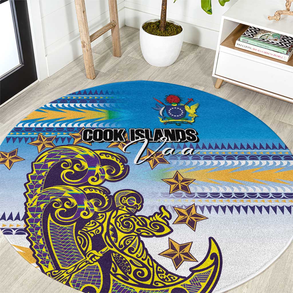 Cook Islands Va'a Race Round Carpet Te Tatau Tattoos Sporty Style Glory Blue Color LT03 Blue - Polynesian Pride