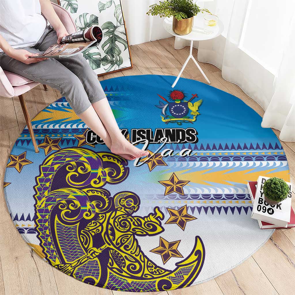 Cook Islands Va'a Race Round Carpet Te Tatau Tattoos Sporty Style Glory Blue Color LT03 - Polynesian Pride