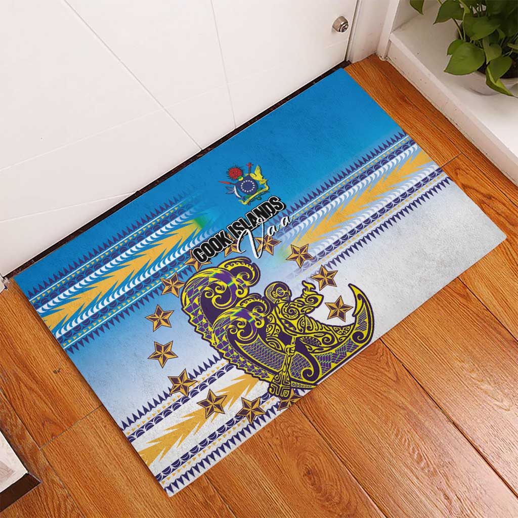 Cook Islands Va'a Race Rubber Doormat Te Tatau Tattoos Sporty Style Glory Blue Color LT03 - Polynesian Pride