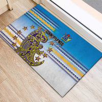 Cook Islands Va'a Race Rubber Doormat Te Tatau Tattoos Sporty Style Glory Blue Color LT03 - Polynesian Pride