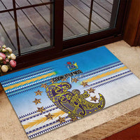 Cook Islands Va'a Race Rubber Doormat Te Tatau Tattoos Sporty Style Glory Blue Color LT03 - Polynesian Pride