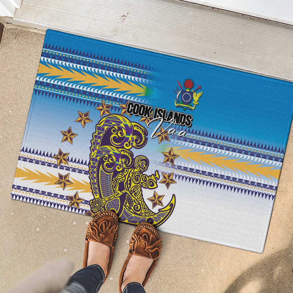 Cook Islands Va'a Race Rubber Doormat Te Tatau Tattoos Sporty Style Glory Blue Color LT03 - Polynesian Pride