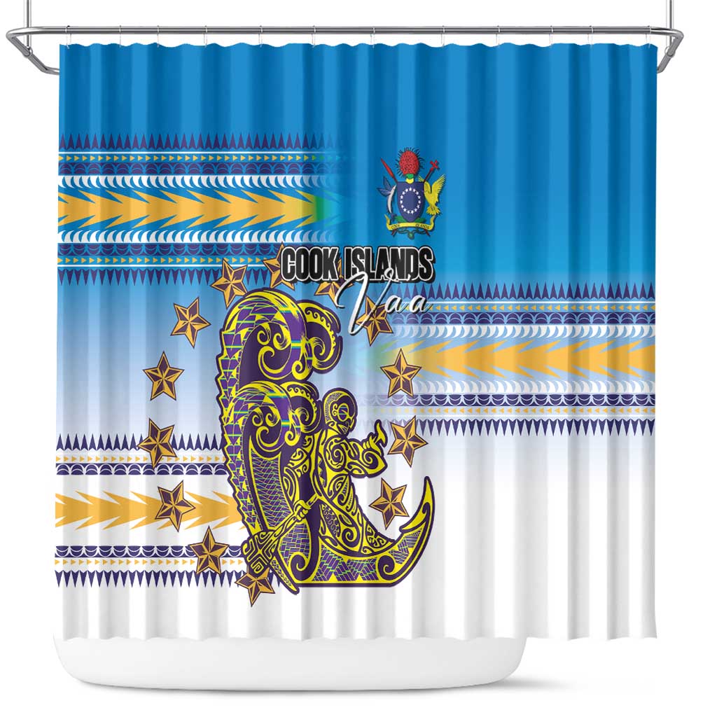 Cook Islands Va'a Race Shower Curtain Te Tatau Tattoos Sporty Style Glory Blue Color - Polynesian Pride