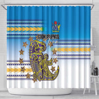 Cook Islands Va'a Race Shower Curtain Te Tatau Tattoos Sporty Style Glory Blue Color - Polynesian Pride