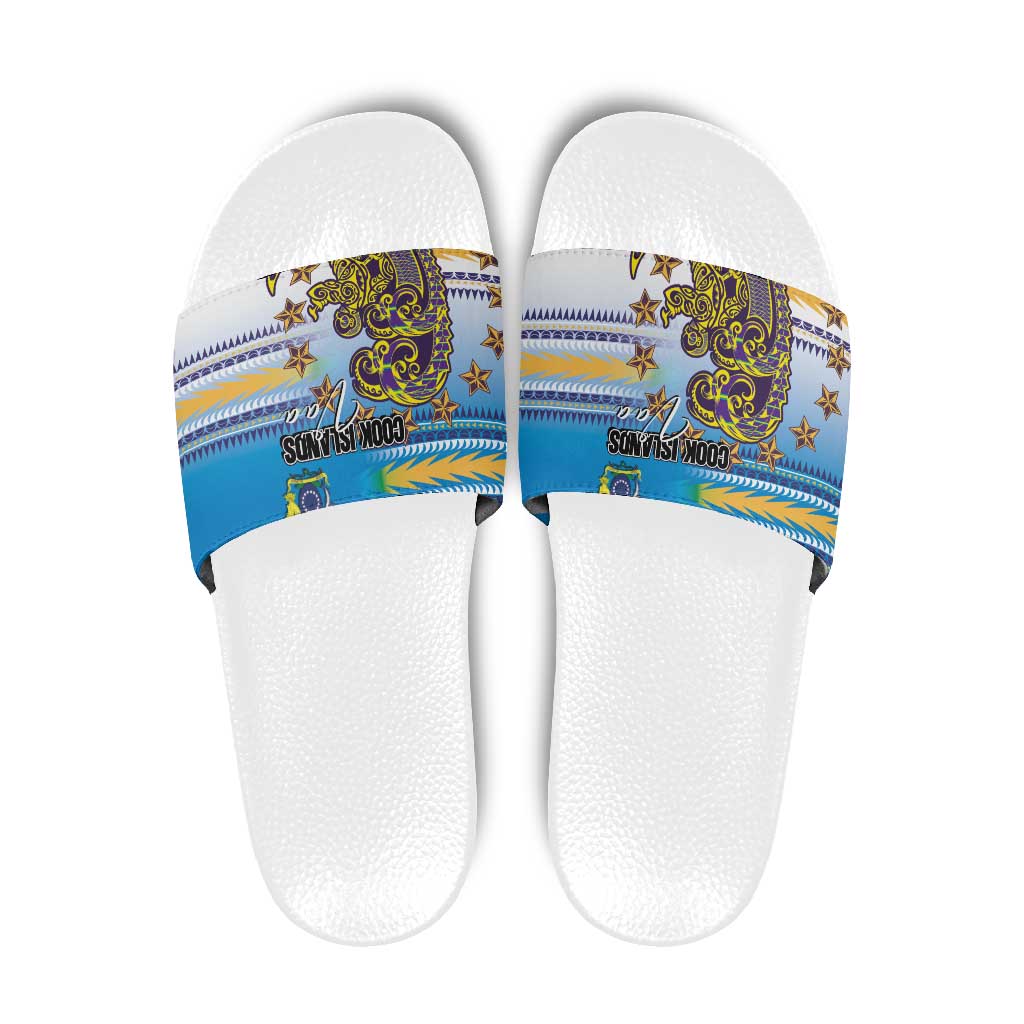 Cook Islands Va'a Race Slide Sandals Te Tatau Tattoos Sporty Style Glory Blue Color - Polynesian Pride