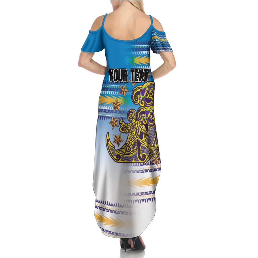 Personalised Cook Islands Va'a Race Summer Maxi Dress Te Tatau Tattoos Sporty Style Glory Blue Color - Polynesian Pride