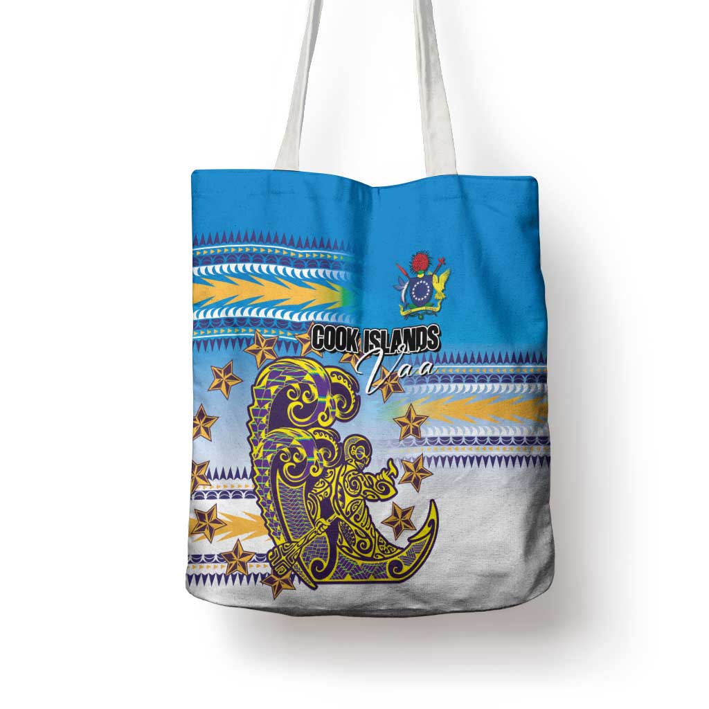 Cook Islands Va'a Race Tote Bag Te Tatau Tattoos Sporty Style Glory Blue Color - Polynesian Pride