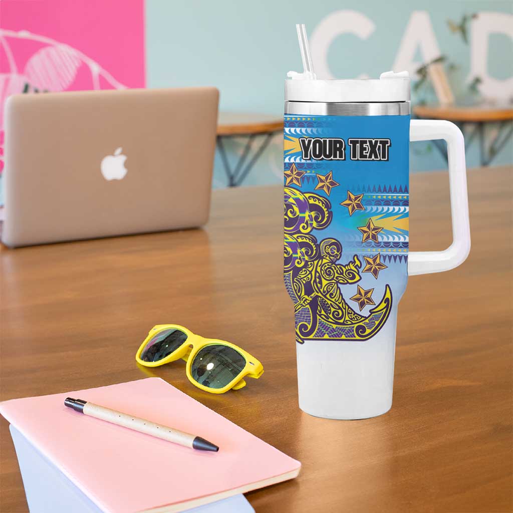Personalised Cook Islands Va'a Race Tumbler With Handle Te Tatau Tattoos Sporty Style Glory Blue Color - Polynesian Pride