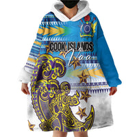 Personalised Cook Islands Va'a Race Wearable Blanket Hoodie Te Tatau Tattoos Sporty Style Glory Blue Color - Polynesian Pride