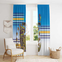 Cook Islands Va'a Race Window Curtain Te Tatau Tattoos Sporty Style Glory Blue Color - Polynesian Pride