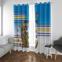 Cook Islands Va'a Race Window Curtain Te Tatau Tattoos Sporty Style Glory Blue Color - Polynesian Pride