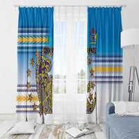 Cook Islands Va'a Race Window Curtain Te Tatau Tattoos Sporty Style Glory Blue Color - Polynesian Pride