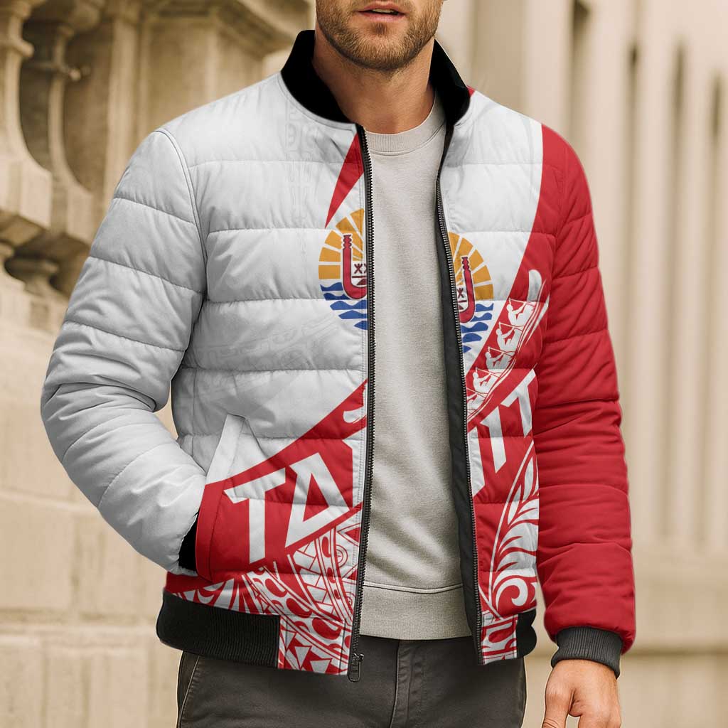 Personalised Tahiti Va'a Race Bomber Puffer Jacket Polynesian Tattoos Sporty Style - Polynesian Pride