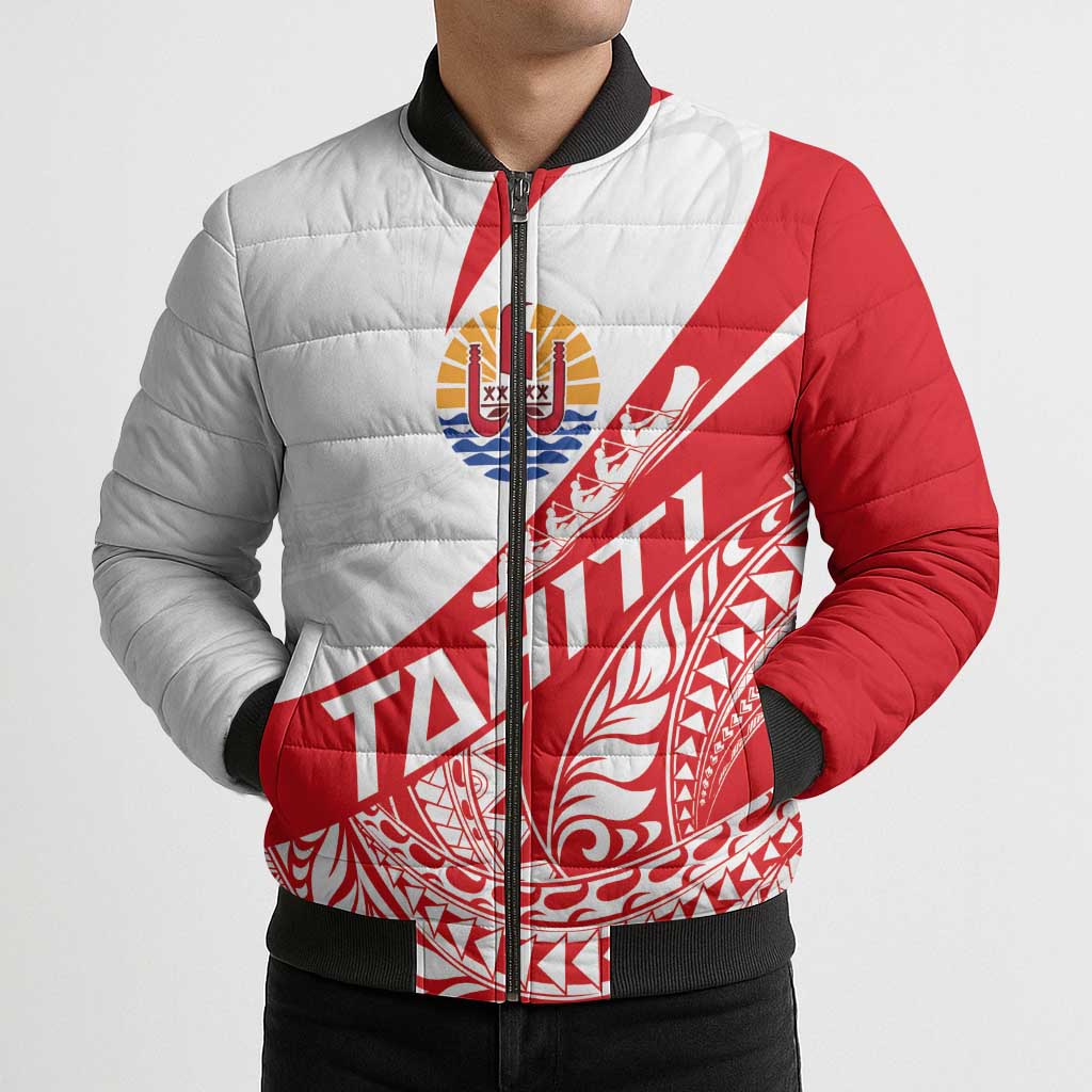 Personalised Tahiti Va'a Race Bomber Puffer Jacket Polynesian Tattoos Sporty Style - Polynesian Pride