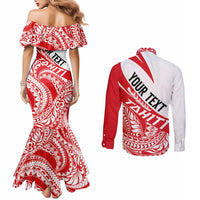 Personalised Tahiti Va'a Race Couples Matching Mermaid Dress and Long Sleeve Button Shirt Polynesian Tattoos Sporty Style - Polynesian Pride