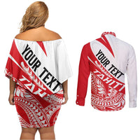 Personalised Tahiti Va'a Race Couples Matching Off Shoulder Short Dress and Long Sleeve Button Shirt Polynesian Tattoos Sporty Style - Polynesian Pride