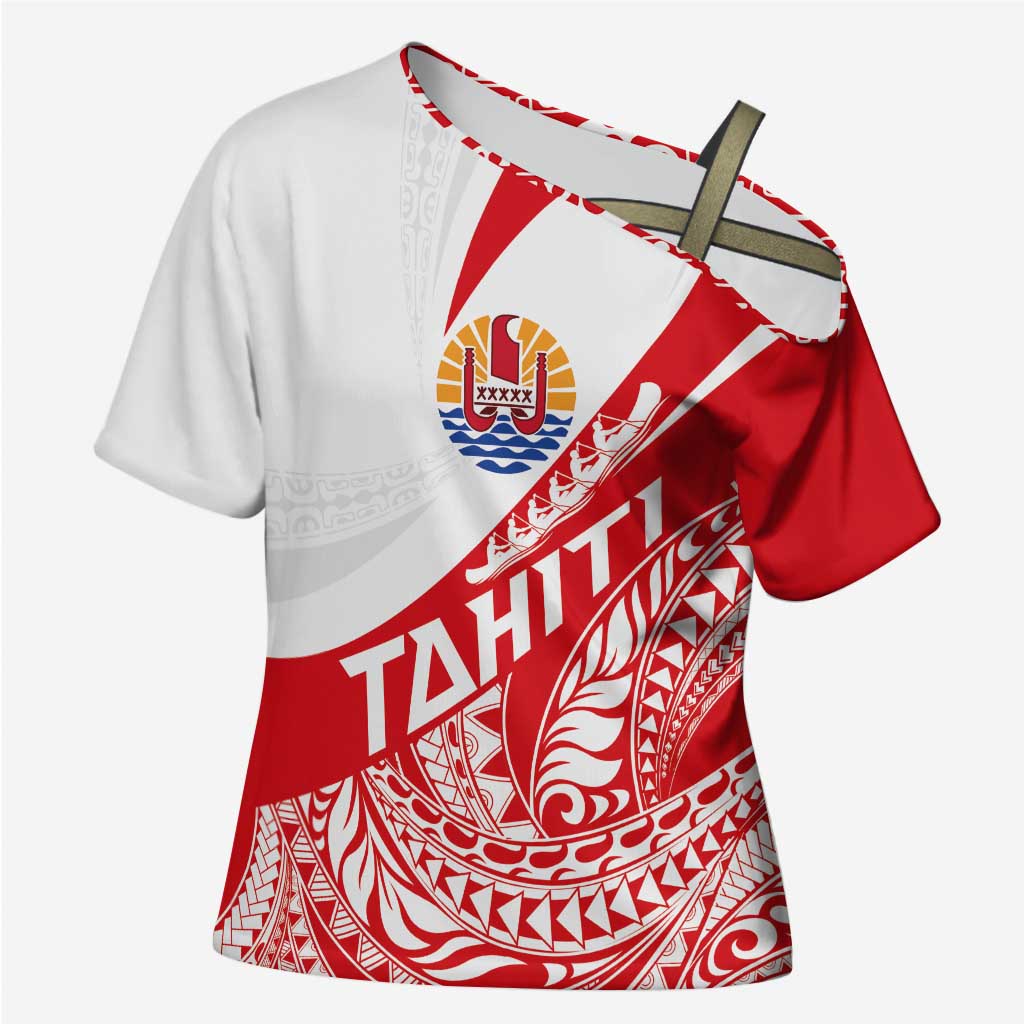 Personalised Tahiti Va'a Race Cross Shoulder Shirt Polynesian Tattoos Sporty Style - Polynesian Pride