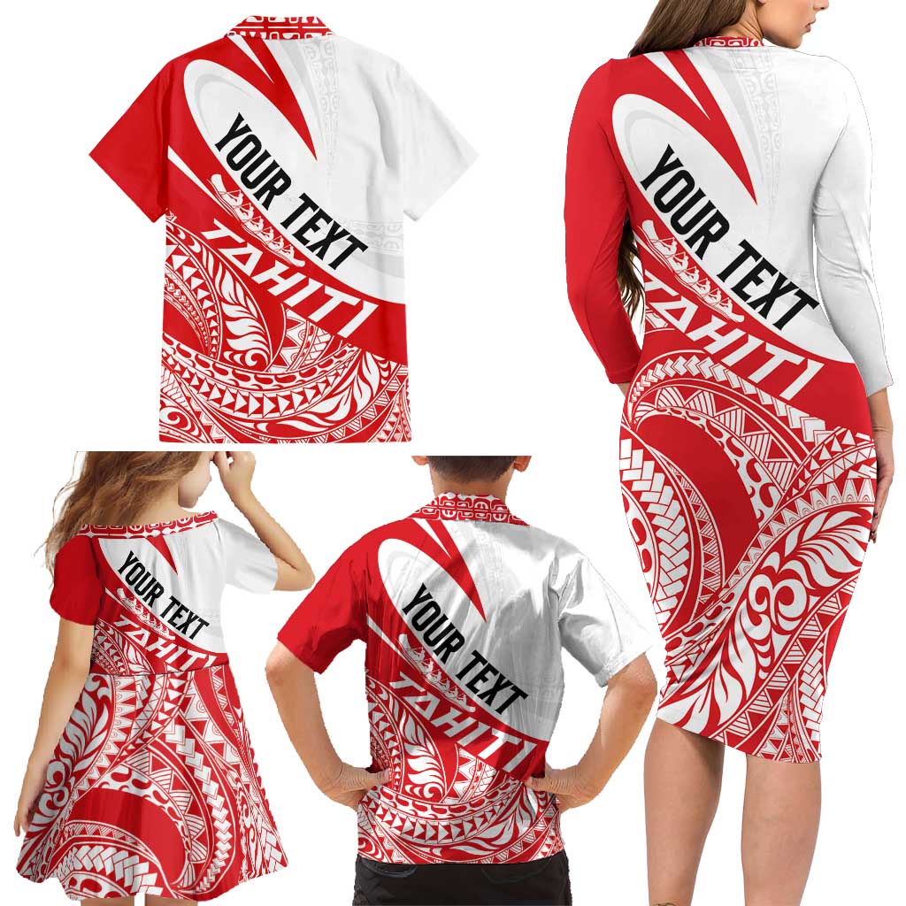 Personalised Tahiti Va'a Race Family Matching Long Sleeve Bodycon Dress and Hawaiian Shirt Polynesian Tattoos Sporty Style - Polynesian Pride