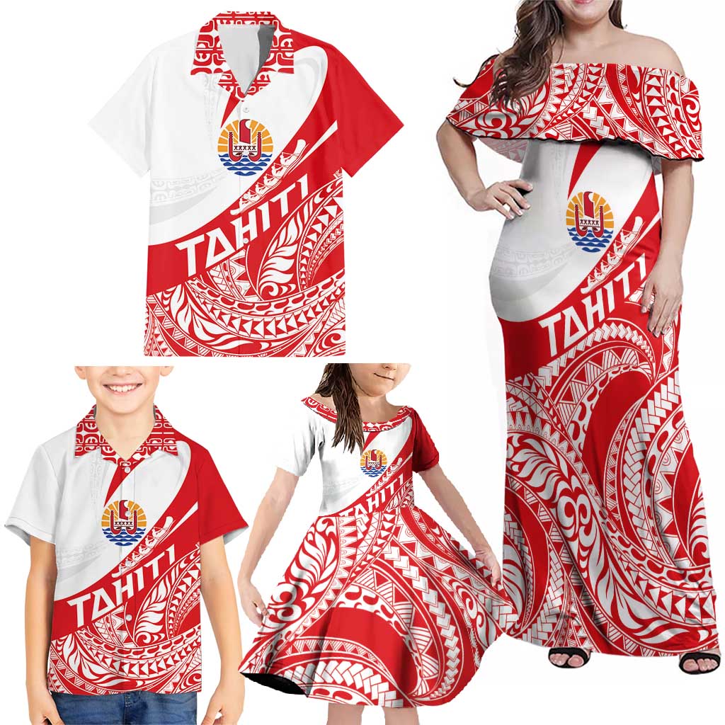 Personalised Tahiti Va'a Race Family Matching Off Shoulder Maxi Dress and Hawaiian Shirt Polynesian Tattoos Sporty Style - Polynesian Pride