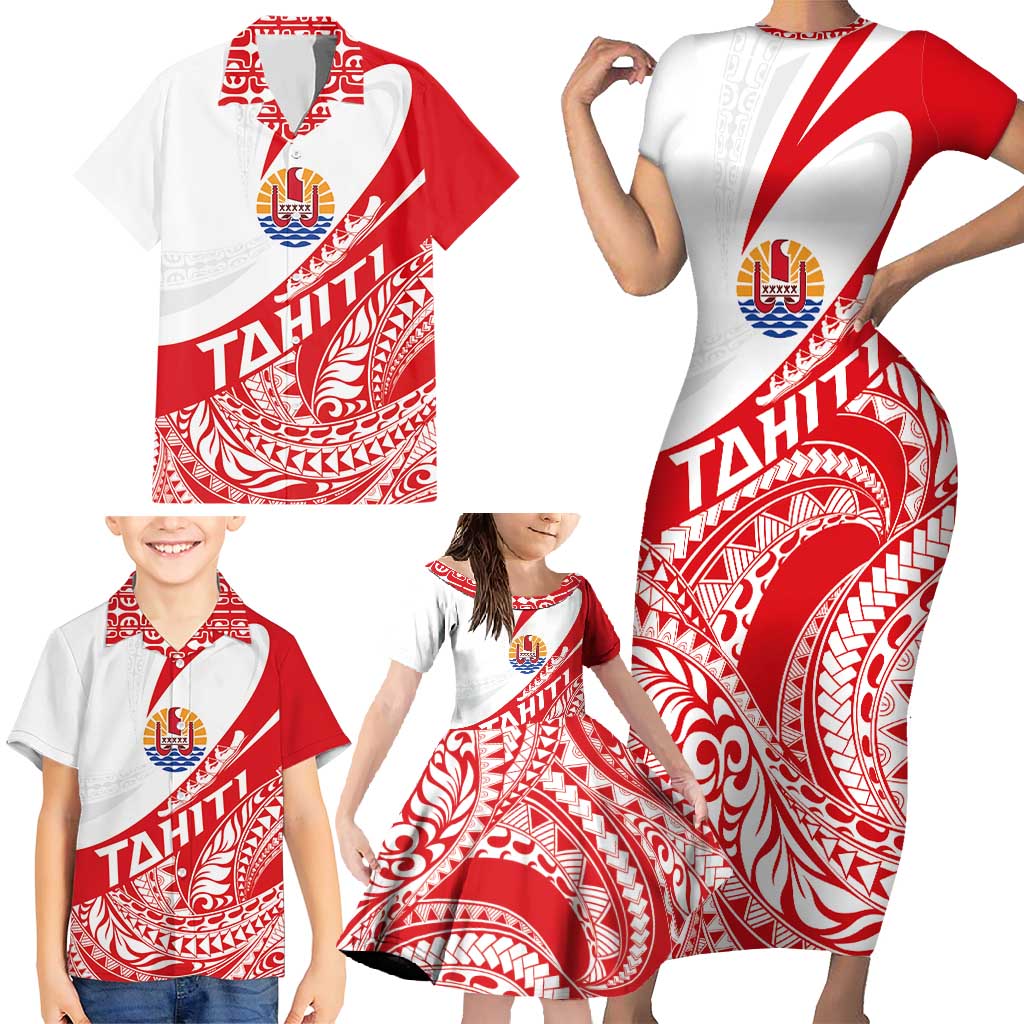 Personalised Tahiti Va'a Race Family Matching Short Sleeve Bodycon Dress and Hawaiian Shirt Polynesian Tattoos Sporty Style - Polynesian Pride