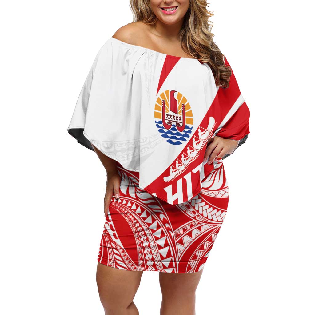 Personalised Tahiti Va'a Race Off Shoulder Short Dress Polynesian Tattoos Sporty Style - Polynesian Pride