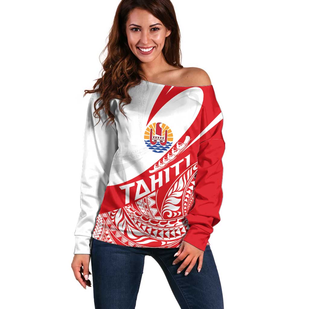 Personalised Tahiti Va'a Race Off Shoulder Sweater Polynesian Tattoos Sporty Style - Polynesian Pride