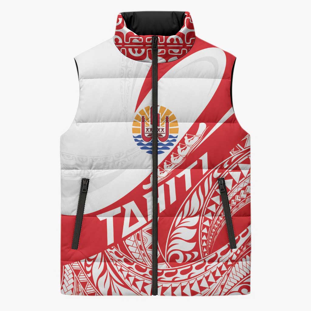 Personalised Tahiti Va'a Race Sleeveless Puffer Jacket Polynesian Tattoos Sporty Style - Polynesian Pride